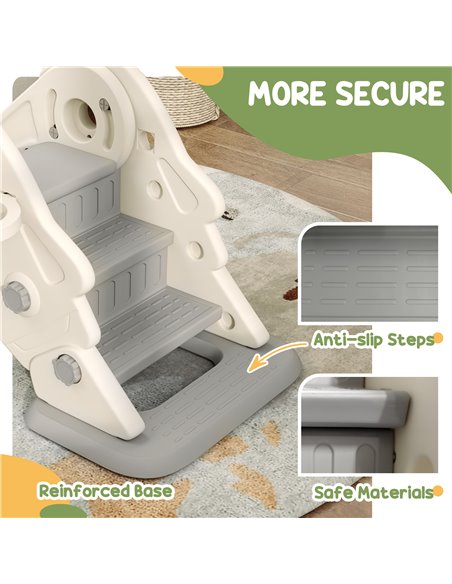 AIYAPLAY 3 in1 Kids Slide with Basketball Hoop, Climber, Anti-slip Steps for Toddlers Age 2-5, Cream White 331-080V00CW - pic 106637 | FastDaddyshop