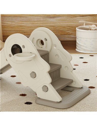 AIYAPLAY 3 in1 Kids Slide with Basketball Hoop, Climber, Anti-slip Steps for Toddlers Age 2-5, Cream White 331-080V00CW