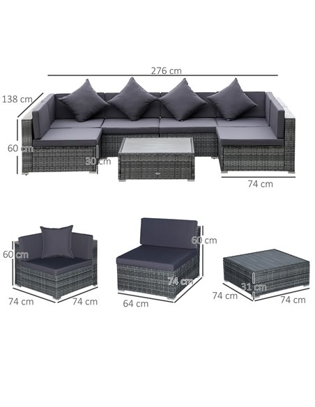 Outsunny 7 Pieces Patio Wicker Sofa Set, Outdoor PE Rattan Sectional Furniture Set w/ Acacia Table Top & Cushion for Garden, Bac - pic 10666 | FastDaddyshop