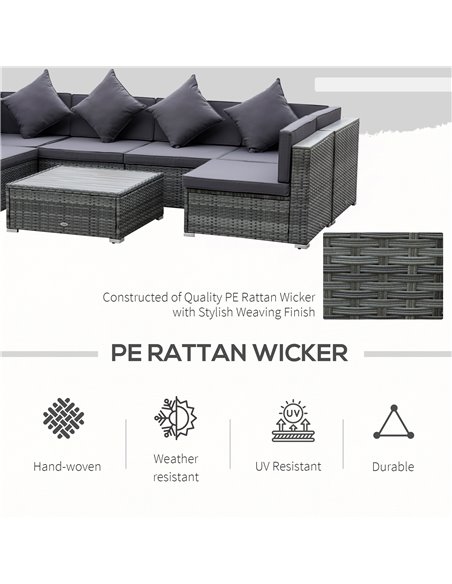 Outsunny 7 Pieces Patio Wicker Sofa Set, Outdoor PE Rattan Sectional Furniture Set w/ Acacia Table Top & Cushion for Garden, Bac - pic 10667 | FastDaddyshop