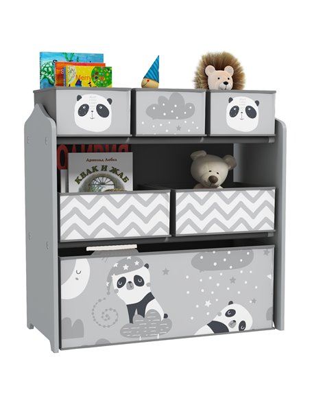 ZONEKIZ Kids Storage Unit, Toy Storage Organiser, with Six Fabric Bins, for Bedrooms, Playrooms, Nurseries - Grey 311-059V80GY - pic 106685 | FastDaddyshop