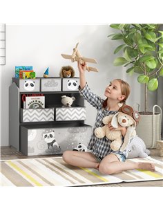 ZONEKIZ Kids Storage Unit, Toy Storage Organiser, with Six Fabric Bins, for Bedrooms, Playrooms, Nurseries - Grey 311-059V80GY 2
