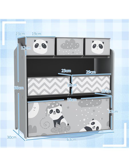 ZONEKIZ Kids Storage Unit, Toy Storage Organiser, with Six Fabric Bins, for Bedrooms, Playrooms, Nurseries - Grey 311-059V80GY - pic 106687 | FastDaddyshop