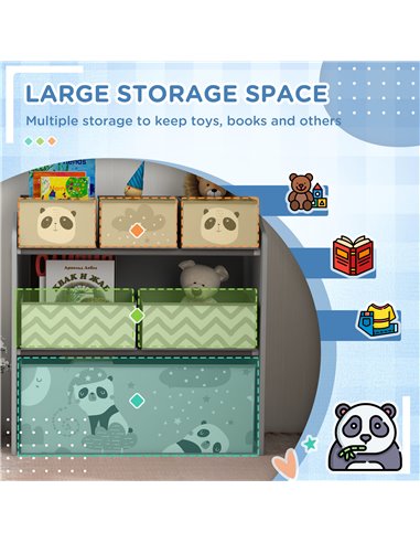 ZONEKIZ Kids Storage Unit, Toy Storage Organiser, with Six Fabric Bins, for Bedrooms, Playrooms, Nurseries - Grey 311-059V80GY