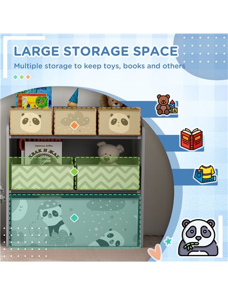 ZONEKIZ Kids Storage Unit, Toy Storage Organiser, with Six Fabric Bins, for Bedrooms, Playrooms, Nurseries - Grey 311-059V80GY - pic 106688 | FastDaddyshop