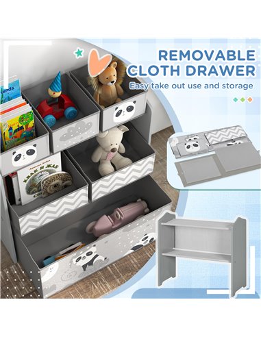 ZONEKIZ Kids Storage Unit, Toy Storage Organiser, with Six Fabric Bins, for Bedrooms, Playrooms, Nurseries - Grey 311-059V80GY