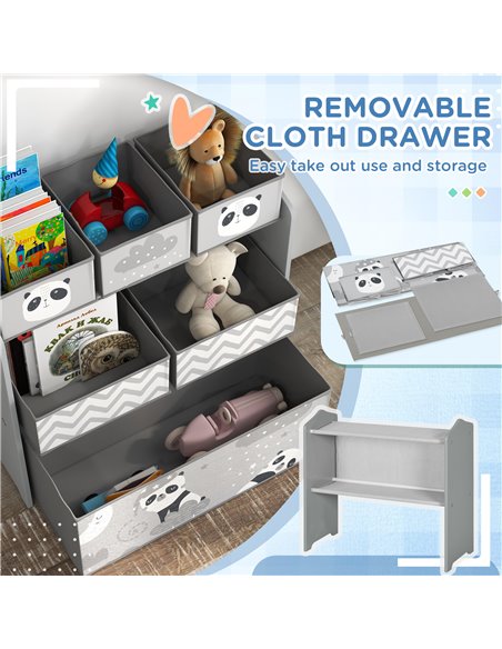 ZONEKIZ Kids Storage Unit, Toy Storage Organiser, with Six Fabric Bins, for Bedrooms, Playrooms, Nurseries - Grey 311-059V80GY - pic 106689 | FastDaddyshop