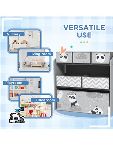 ZONEKIZ Kids Storage Unit, Toy Storage Organiser, with Six Fabric Bins, for Bedrooms, Playrooms, Nurseries - Grey 311-059V80GY