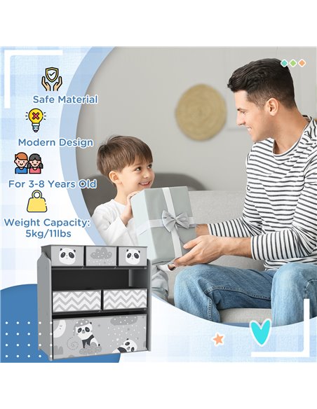 ZONEKIZ Kids Storage Unit, Toy Storage Organiser, with Six Fabric Bins, for Bedrooms, Playrooms, Nurseries - Grey 311-059V80GY - pic 106691 | FastDaddyshop