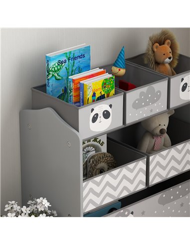 ZONEKIZ Kids Storage Unit, Toy Storage Organiser, with Six Fabric Bins, for Bedrooms, Playrooms, Nurseries - Grey 311-059V80GY