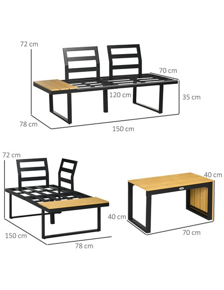 Outsunny 3 Pieces Patio Furniture Set, Outdoor Garden Sofa Conversation Set w/ Padded Cushions, Wood Grain Plastic Top Table and - pic 10674 | FastDaddyshop