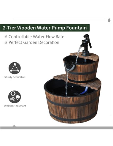 Outsunny Wooden Water Pump Fountain, 2 Tier-Fir Wood 844-097