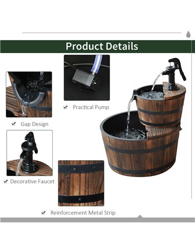 Outsunny Wooden Water Pump Fountain, 2 Tier-Fir Wood 844-097