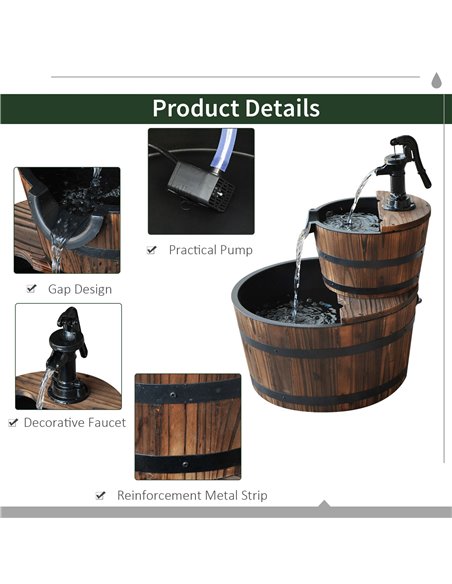 Outsunny Wooden Water Pump Fountain, 2 Tier-Fir Wood 844-097 - pic 106744 | FastDaddyshop