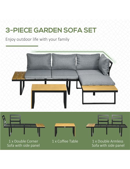 Outsunny 3 Pieces Patio Furniture Set, Outdoor Garden Sofa Conversation Set w/ Padded Cushions, Wood Grain Plastic Top Table and - pic 10675 | FastDaddyshop