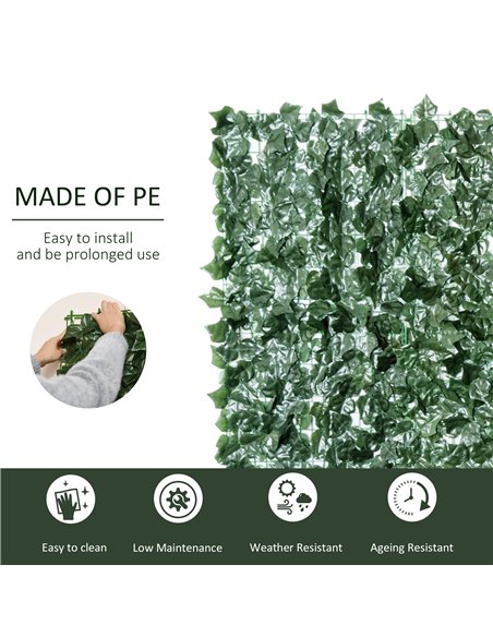Outsunny 1-Piece Artificial Leaf Hedge Screen Privacy Fence Panel for Garden Outdoor Indoor Decor, Dark Green, 3M x 1.5M 844-201 - pic 106796 | FastDaddyshop