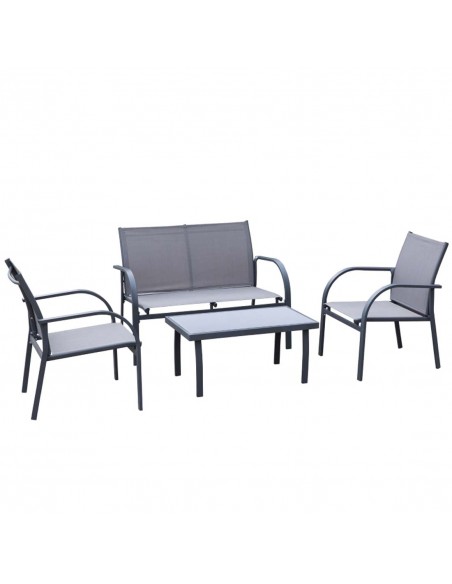 Outsunny 4 Pcs Curved Steel Outdoor Furniture Set with Loveseat, 2 Seats, Glass Top Table, Grey - pic 10681 | FastDaddyshop