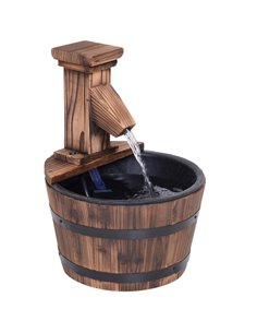 Outsunny Wood Barrel Patio Water Fountain Garden Decorative Ornament Water Feature with Electric Pump 844-216V01