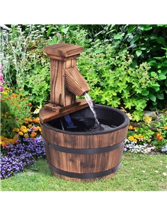Outsunny Wood Barrel Patio Water Fountain Garden Decorative Ornament Water Feature with Electric Pump 844-216V01 2