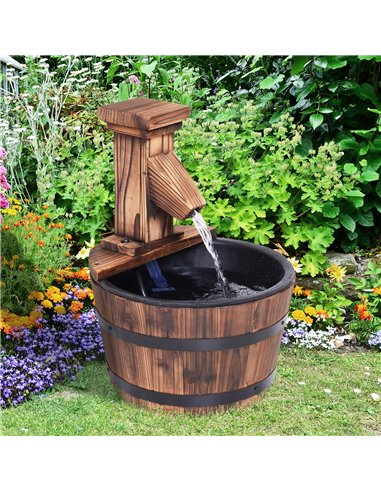 Outsunny Wood Barrel Patio Water Fountain Garden Decorative Ornament Water Feature with Electric Pump 844-216V01