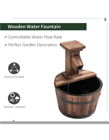 Outsunny Wood Barrel Patio Water Fountain Garden Decorative Ornament Water Feature with Electric Pump 844-216V01