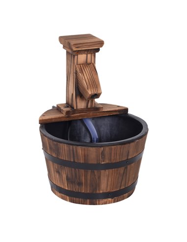 Outsunny Wood Barrel Patio Water Fountain Garden Decorative Ornament Water Feature with Electric Pump 844-216V01
