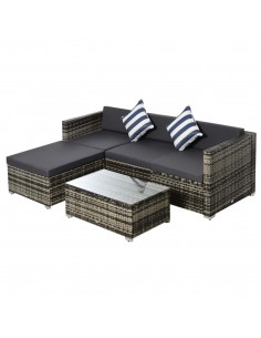 Outsunny 4-Seater Rattan Sofa Set Wicker Sectional Furniture Cushion, Mixed Grey