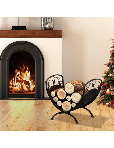 Outsunny Metal Arced Firewood Log Holder Indoor Outdoor Folding Firewood Rack Fireplace Wood Storage Shelf w/ Leaf Pattern Desig - pic 106839 | FastDaddyshop