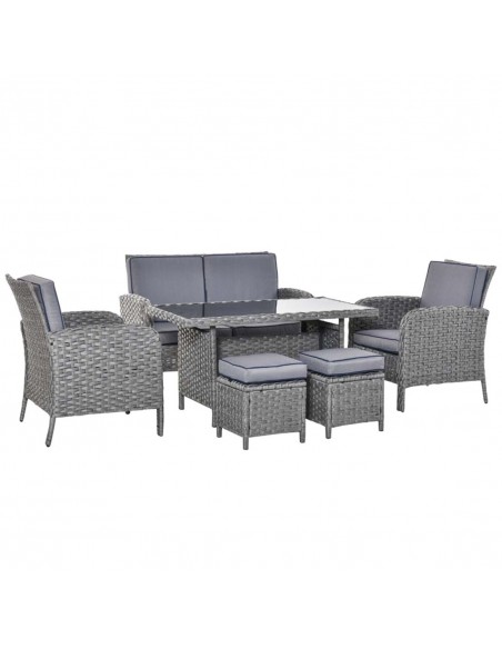 Outsunny 6-Seater Outdoor Patio Rattan Dining Table Set for Backyard, Garden, Grey - pic 10684 | FastDaddyshop