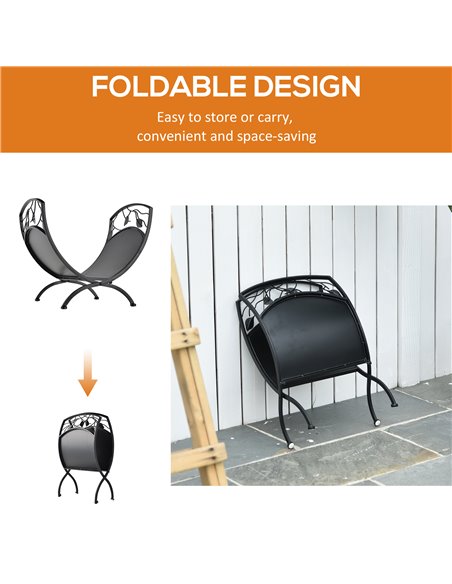 Outsunny Metal Arced Firewood Log Holder Indoor Outdoor Folding Firewood Rack Fireplace Wood Storage Shelf w/ Leaf Pattern Desig - pic 106841 | FastDaddyshop