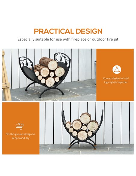 Outsunny Metal Arced Firewood Log Holder Indoor Outdoor Folding Firewood Rack Fireplace Wood Storage Shelf w/ Leaf Pattern Desig - pic 106843 | FastDaddyshop