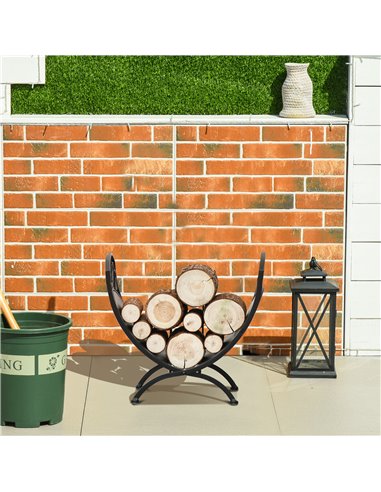 Outsunny Metal Arced Firewood Log Holder Indoor Outdoor Folding Firewood Rack Fireplace Wood Storage Shelf w/ Leaf Pattern Desig