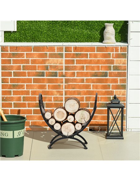 Outsunny Metal Arced Firewood Log Holder Indoor Outdoor Folding Firewood Rack Fireplace Wood Storage Shelf w/ Leaf Pattern Desig - pic 106844 | FastDaddyshop