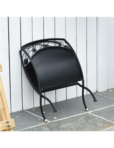 Outsunny Metal Arced Firewood Log Holder Indoor Outdoor Folding Firewood Rack Fireplace Wood Storage Shelf w/ Leaf Pattern Desig - pic 106846 | FastDaddyshop