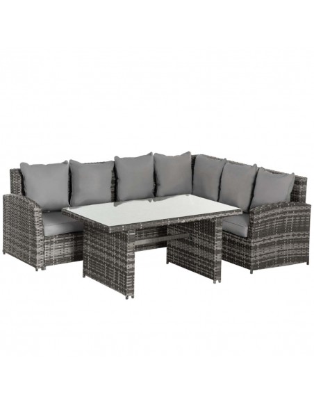 Outsunny 5-Seater PE Rattan Corner Dining Set with Sofa, Table, Cushions, Grey - pic 10685 | FastDaddyshop