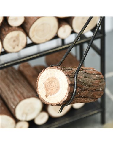 Outsunny Metal Firewood Log Holder 2 Tier Firewood Rack Indoor Outdoor Fireplace Wood Storage Shelf with 4 Tools, Hooks, Elk Sha