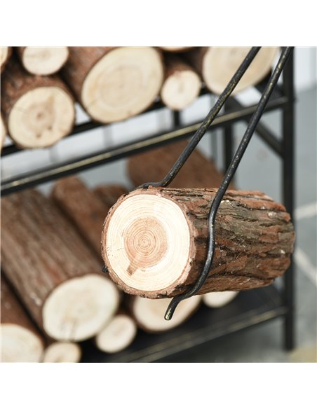 Outsunny Metal Firewood Log Holder 2 Tier Firewood Rack Indoor Outdoor Fireplace Wood Storage Shelf with 4 Tools, Hooks, Elk Sha - pic 106864 | FastDaddyshop