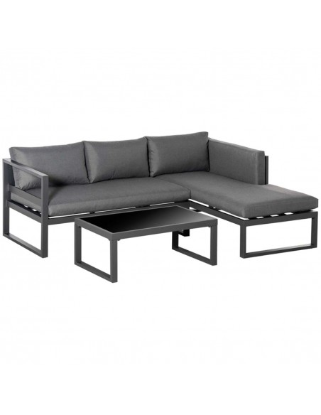 Outsunny 3-Seater L-shape Garden Corner Sofa Set with Padded Cushions, Glass Coffee Table, Grey - pic 10688 | FastDaddyshop