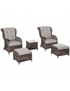 Outsunny Deluxe Garden Rattan Furniture Sofa Chair & Stool Table Set, Aluminium Frame, Fully-assembly, Brown