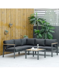 Outsunny 5 Seater L Shape Aluminium Garden Furniture Corner Sofa Set with Coffee Table, Cushions, Dark Grey 2