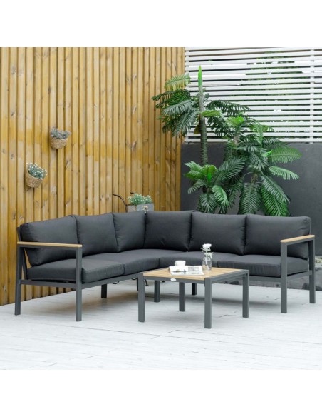 Outsunny 5 Seater L Shape Aluminium Garden Furniture Corner Sofa Set with Coffee Table, Cushions, Dark Grey - pic 10692 | FastDaddyshop