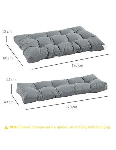 Outsunny 2Pcs Garden Tufted Pallet Cushions Seat Pad Back Cushion Indoor Outdoor Grey 84B-521V70