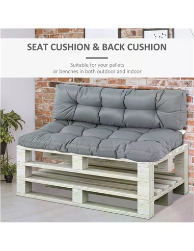 Outsunny 2Pcs Garden Tufted Pallet Cushions Seat Pad Back Cushion Indoor Outdoor Grey 84B-521V70
