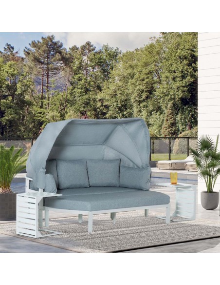 Outsunny 4 Pieces Aluminum Outdoor Garden Sofa Set with Canopy, Padded Cushions & Side Tables, White - pic 10694 | FastDaddyshop
