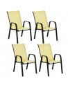 Outsunny Set of 4 Stackable Garden Dining Chair Set with High Back and Armrest, Beige