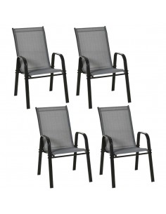 Outsunny Set of 4 Stackable Garden Dining Chair Set with High Back and Armrest, Dark Grey