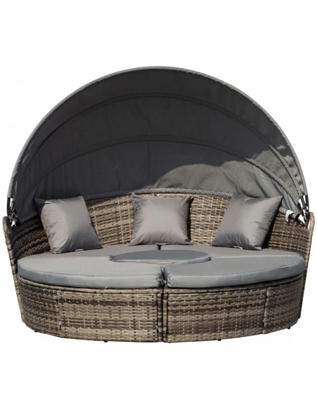 Outsunny Rattan Garden Furniture Cushioned Wicker Round Sofa Bed with Coffee Table, Grey - pic 10697 | FastDaddyshop