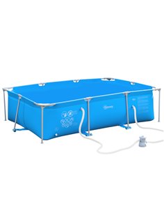 Outsunny Steel Frame Pool with Filter Pump, Filter Cartridge, Reinforced Sidewalls Rust Resistant Above Ground Swimming Pool 292
