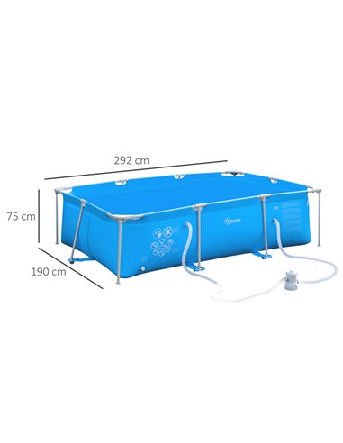 Outsunny Steel Frame Pool with Filter Pump, Filter Cartridge, Reinforced Sidewalls Rust Resistant Above Ground Swimming Pool 292