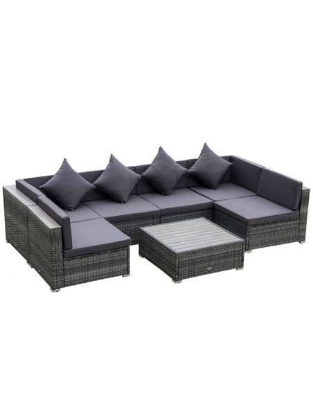Outsunny 7 Pieces Outdoor PE Rattan Wicker Sofa Set with Acacia Table Top & Cushion, Grey - pic 10698 | FastDaddyshop